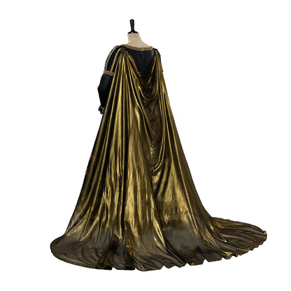 Baroque Style Black Gown with Intricate Gold Embroidery for Historical Reenactments Royal Court Themed Gatherings Halloween Christmas