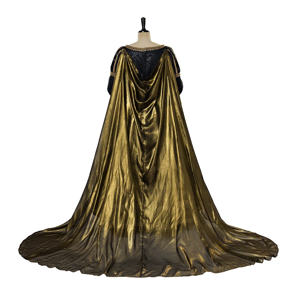 Baroque Style Black Gown with Intricate Gold Embroidery for Historical Reenactments Royal Court Themed Gatherings Halloween Christmas