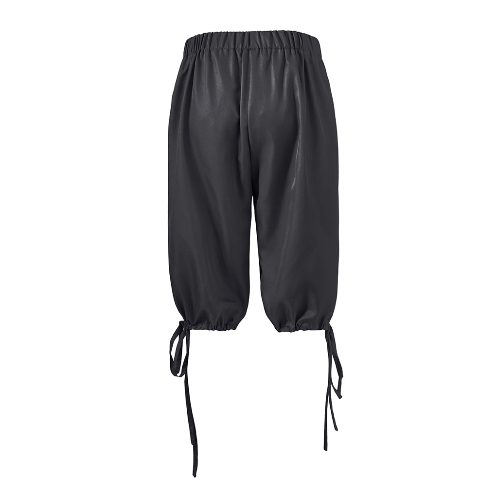 Medieval Style Black Breeches with High Waist Button Front and Ankle Ties for Historical Reenactments Cosplay Events Halloween