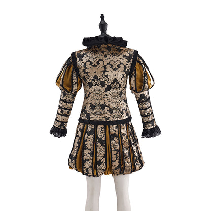 Medieval Patterned coat with Shorts Yellow Cape and Matching Hat for Historical Reenactments  Halloween and Christmas Celebrations