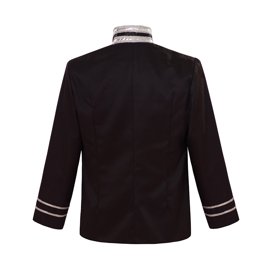 Medieval Military Style Black Jacket with Silver Embroidered Trim for Historical Reenactments Cosplay Events Halloween Christmas