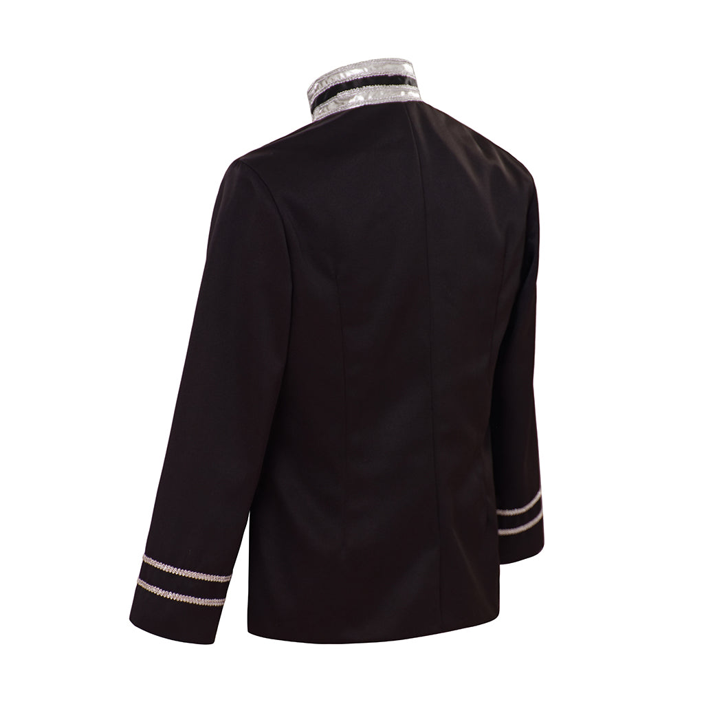 Medieval Military Style Black Jacket with Silver Embroidered Trim for Historical Reenactments Cosplay Events Halloween Christmas