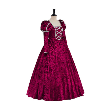 Medieval Green Long Sleeved Gown with White Headpiece  for Historical Reenactments Halloween and Christmas Celebrations