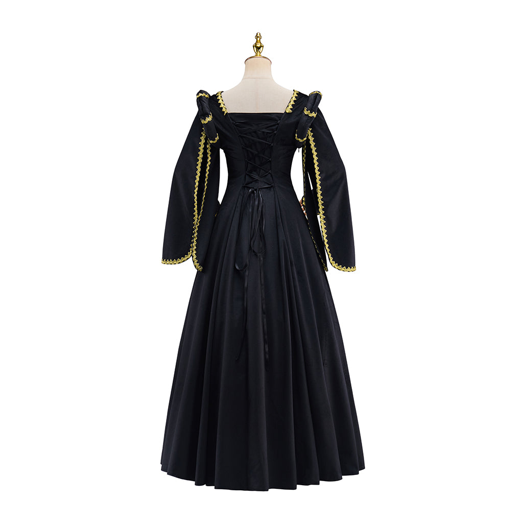 Medieval Yellow and Black Long Sleeved Gown with Black Trim for Historical Reenactments Halloween and Christmas Celebrations