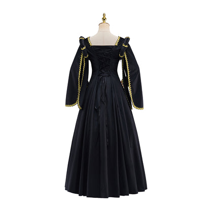 Medieval Yellow and Black Long Sleeved Gown with Black Trim for Historical Reenactments Halloween and Christmas Celebrations