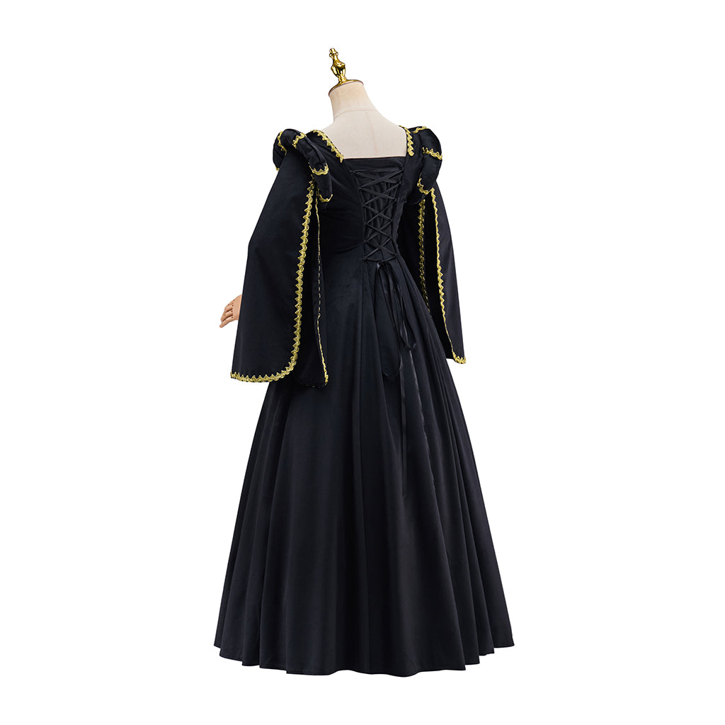 Medieval Yellow and Black Long Sleeved Gown with Black Trim for Historical Reenactments Halloween and Christmas Celebrations