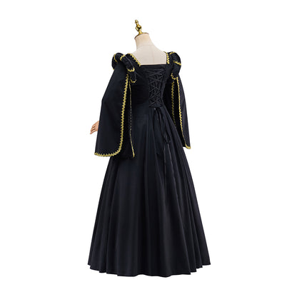 Medieval Yellow and Black Long Sleeved Gown with Black Trim for Historical Reenactments Halloween and Christmas Celebrations