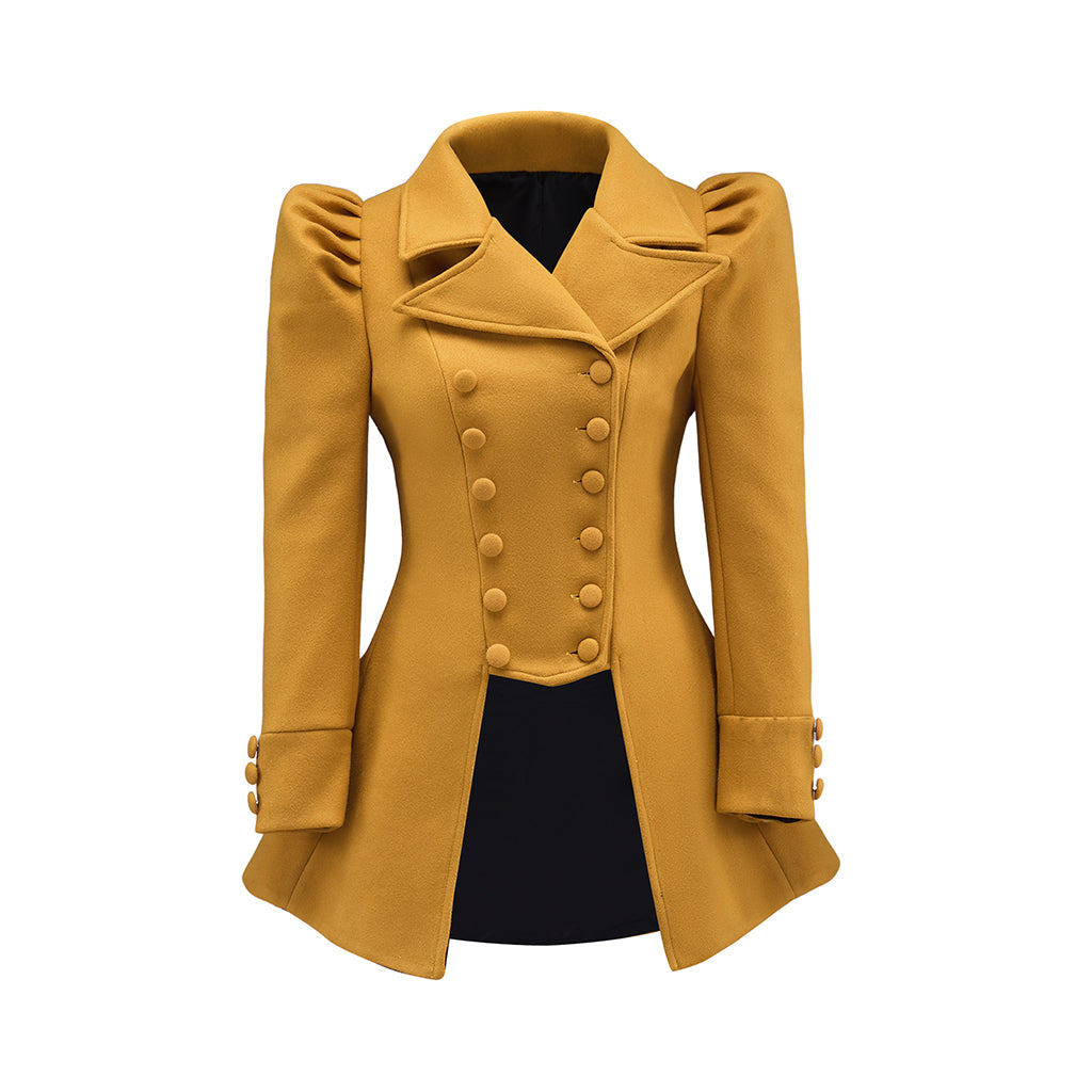 Medieval Golden Yellow Short Coat with Puffed Shoulders and Button Detailing for Historical Reenactments Halloween and Christmas