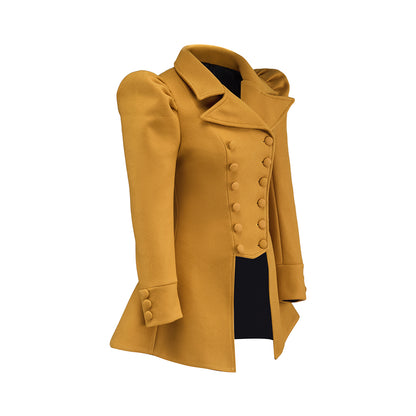 Medieval Golden Yellow Short Coat with Puffed Shoulders and Button Detailing for Historical Reenactments Halloween and Christmas