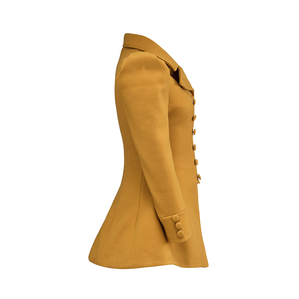 Medieval Golden Yellow Short Coat with Puffed Shoulders and Button Detailing for Historical Reenactments Halloween and Christmas