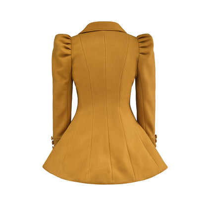 Medieval Golden Yellow Short Coat with Puffed Shoulders and Button Detailing for Historical Reenactments Halloween and Christmas