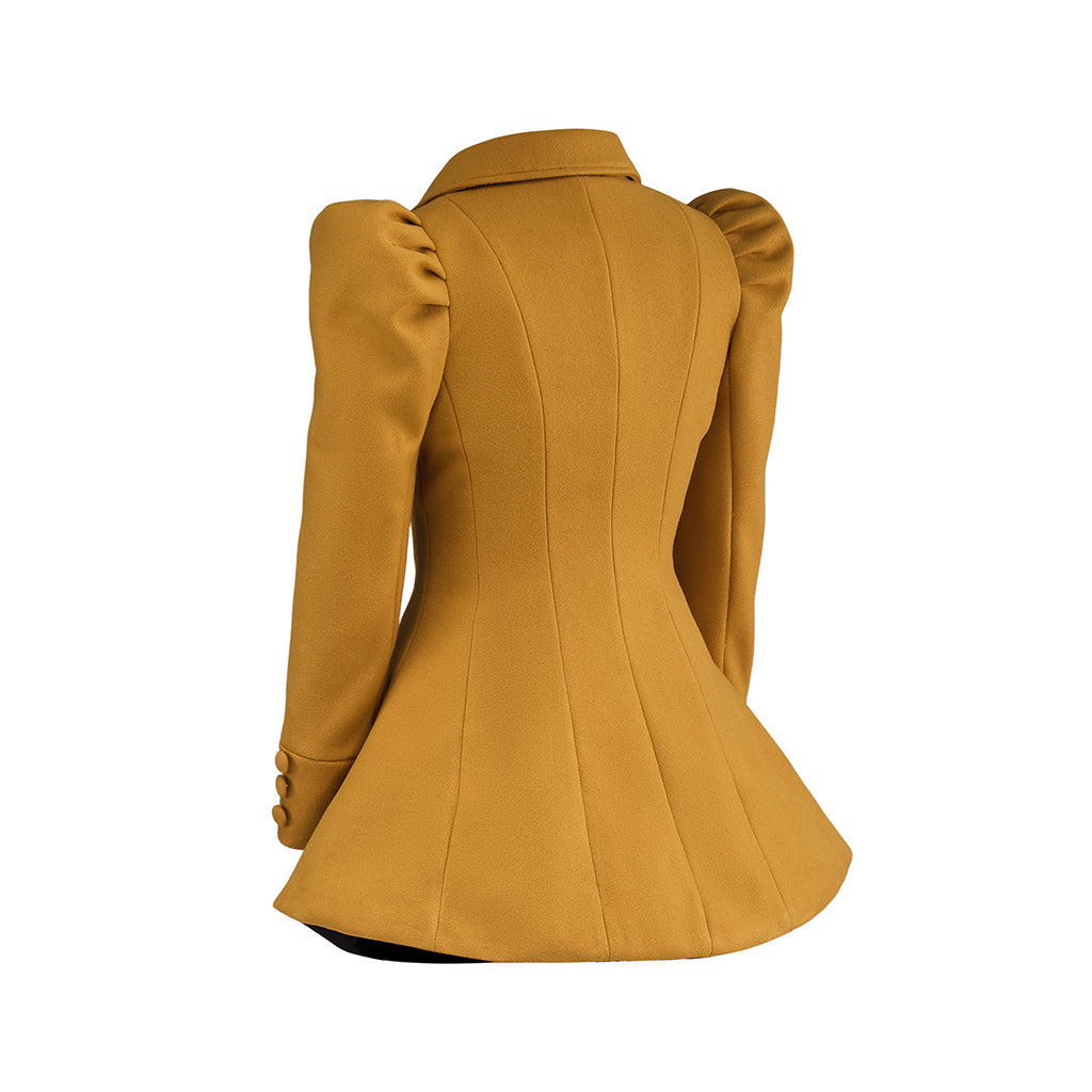 Medieval Golden Yellow Short Coat with Puffed Shoulders and Button Detailing for Historical Reenactments Halloween and Christmas