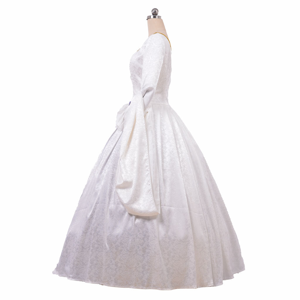Queen Elizabeth Tudor Period Dress Renaissance Medieval Inspired Gown Shakespeare  Princess White &Blue Patterned Long Sleeve gowm Women's Halloween  Carnival  Party Evening  dress Masquerade Adults' Dress