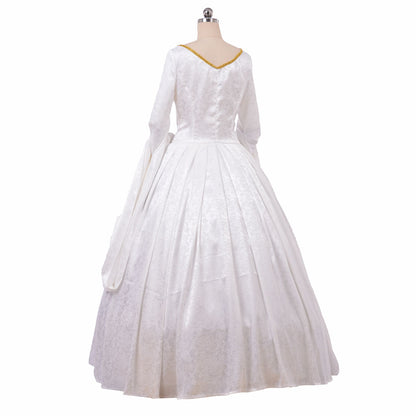 Queen Elizabeth Tudor Period Dress Renaissance Medieval Inspired Gown Shakespeare  Princess White &Blue Patterned Long Sleeve gowm Women's Halloween  Carnival  Party Evening  dress Masquerade Adults' Dress