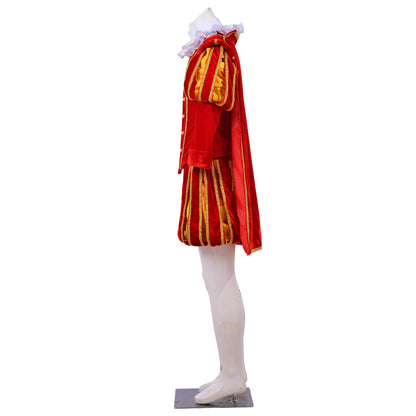 Medieval Men's Red Velvet and Gold Accented Royal Court Costume Cosplay Stage Outfit Adult Halloween Christmas Party Themed Outfit