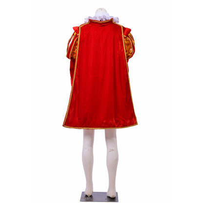 Medieval Men's Red Velvet and Gold Accented Royal Court Costume Cosplay Stage Outfit Adult Halloween Christmas Party Themed Outfit