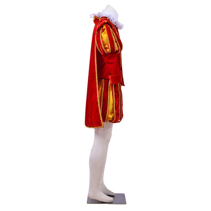 Medieval Men's Red Velvet and Gold Accented Royal Court Costume Cosplay Stage Outfit Adult Halloween Christmas Party Themed Outfit
