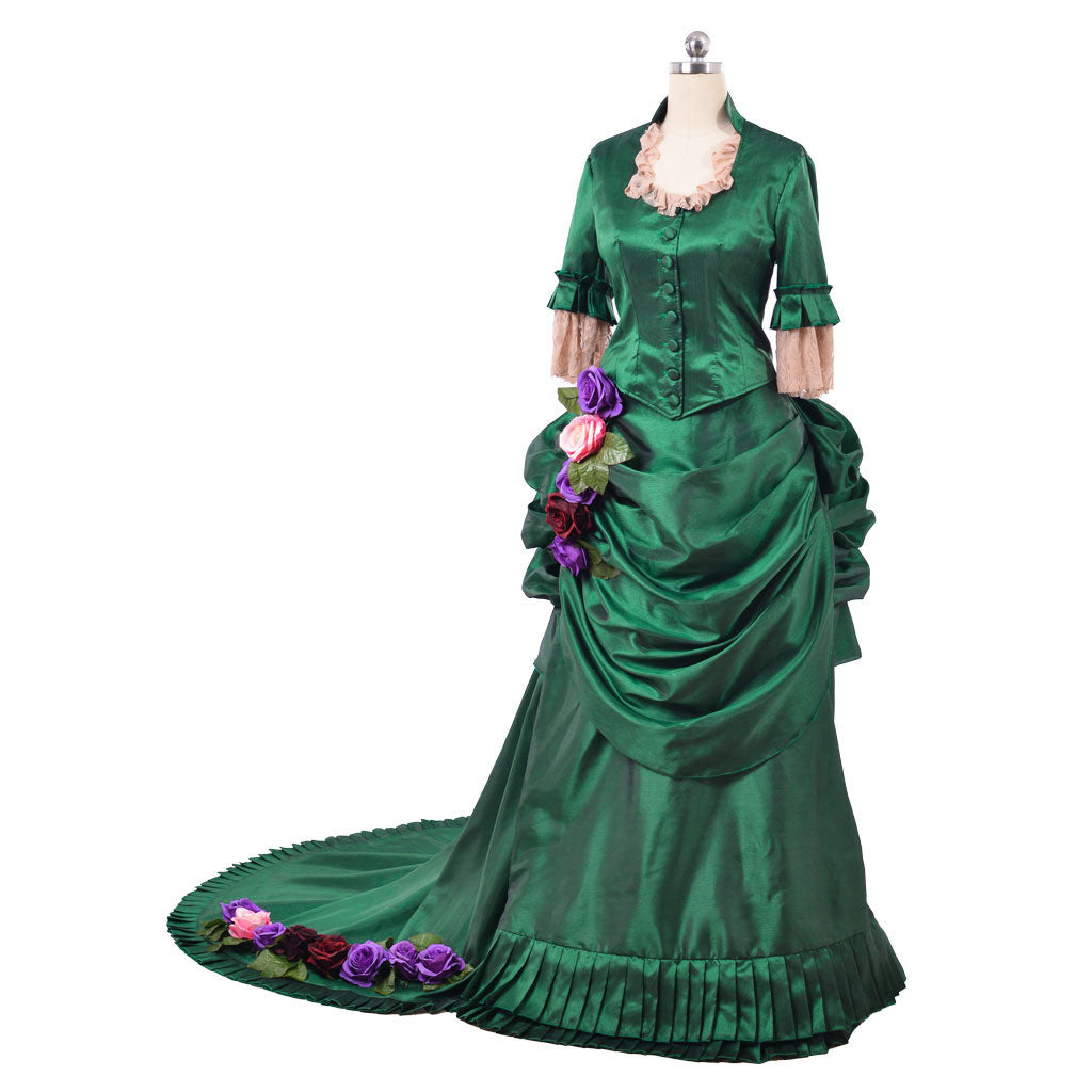 Victorian Rococo Medieval Floor Length DressBall Gown Prom Custom Flare Cuff Sleeve Floral Fecoration Green Women's Masquerade Carnival Wedding Party Adults' Dress