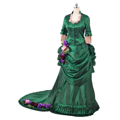 Victorian Rococo Medieval Floor Length DressBall Gown Prom Custom Flare Cuff Sleeve Floral Fecoration Green Women's Masquerade Carnival Wedding Party Adults' Dress