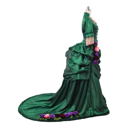 Victorian Rococo Medieval Floor Length DressBall Gown Prom Custom Flare Cuff Sleeve Floral Fecoration Green Women's Masquerade Carnival Wedding Party Adults' Dress