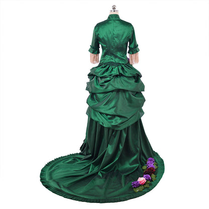 Victorian Rococo Medieval Floor Length DressBall Gown Prom Custom Flare Cuff Sleeve Floral Fecoration Green Women's Masquerade Carnival Wedding Party Adults' Dress
