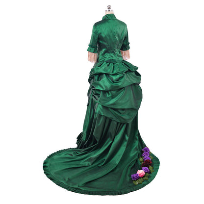 Victorian Rococo Medieval Floor Length DressBall Gown Prom Custom Flare Cuff Sleeve Floral Fecoration Green Women's Masquerade Carnival Wedding Party Adults' Dress