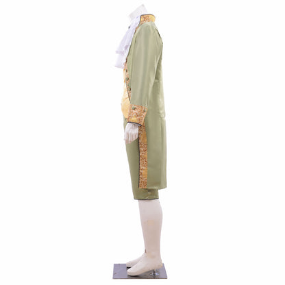 Medieval Men's Light Green and Gold Accented Aristocratic Court Costume Cosplay Stage Outfit Adult Halloween Christmas Party Themed Outfit