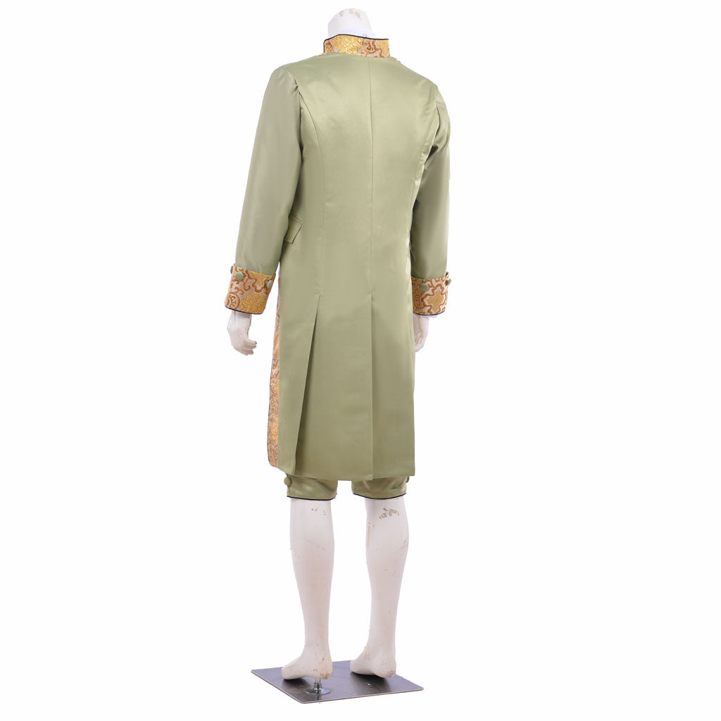 Medieval Men's Light Green and Gold Accented Aristocratic Court Costume Cosplay Stage Outfit Adult Halloween Christmas Party Themed Outfit