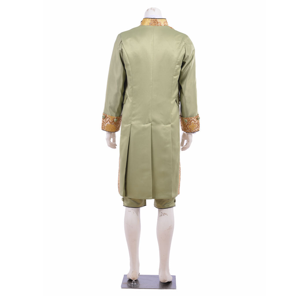 Medieval Men's Light Green and Gold Accented Aristocratic Court Costume Cosplay Stage Outfit Adult Halloween Christmas Party Themed Outfit