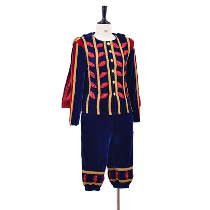 Medieval Men's Navy Blue with Red and Gold Accented Aristocratic Court Costume Cosplay Stage Outfit Adult Halloween Christmas Party Themed Outfit