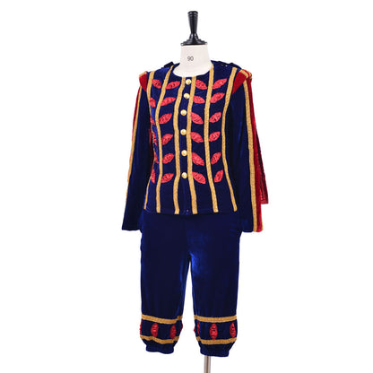 Medieval Men's Navy Blue with Red and Gold Accented Aristocratic Court Costume Cosplay Stage Outfit Adult Halloween Christmas Party Themed Outfit