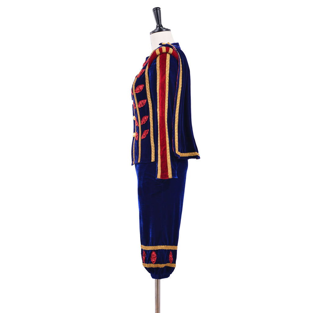 Medieval Men's Navy Blue with Red and Gold Accented Aristocratic Court Costume Cosplay Stage Outfit Adult Halloween Christmas Party Themed Outfit