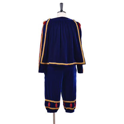 Medieval Men's Navy Blue with Red and Gold Accented Aristocratic Court Costume Cosplay Stage Outfit Adult Halloween Christmas Party Themed Outfit