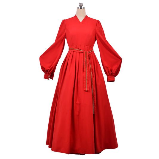 Medieval Vintage Regency Dress Long Sleeve Red Peasant Dress Medieval Princess Wedding Dress Elegant Red Long Sleeve Renaissance Gown With Belt Women Cosplay Costume Adult Ladies Halloween Christmas Dress