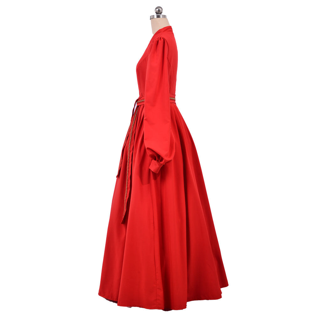 Medieval Vintage Regency Dress Long Sleeve Red Peasant Dress Medieval Princess Wedding Dress Elegant Red Long Sleeve Renaissance Gown With Belt Women Cosplay Costume Adult Ladies Halloween Christmas Dress