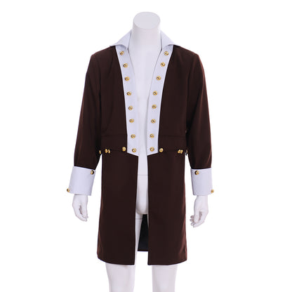 Colonial - Style Gentleman's Long Frock Coat with Gold Buttons  for Cosplay Themed Events Halloween Christmas or Themed Parties