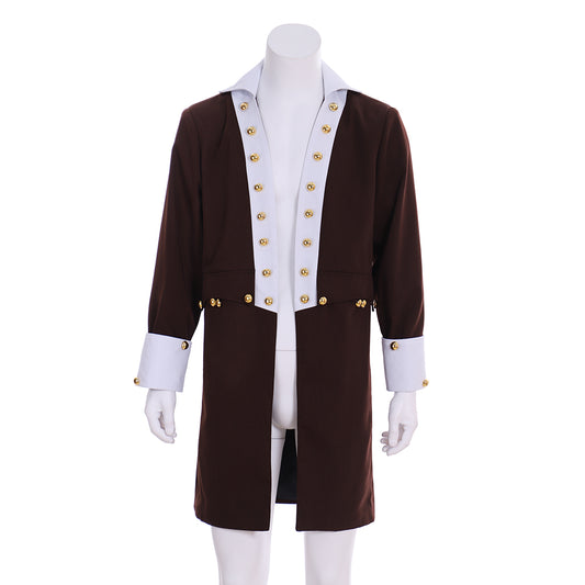 Colonial - Style Gentleman's Long Frock Coat with Gold Buttons  for Cosplay Themed Events Halloween Christmas or Themed Parties