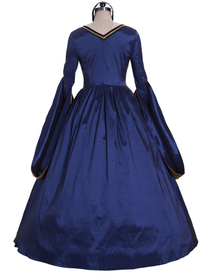 Queen Elizabeth Tudor Period Dress Renaissance Medieval Inspired Gown Prom Outfit Princess Shakespeare Blue - Gold Patterned Long Sleeve Women's Halloween Carnival Valentine's Day Party Evening Party Masquerade Adults' Dress All