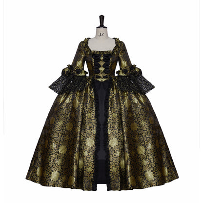 18th Gothic Rococo Inspired Long Length Prom Dress Flare Cuff Sleeve Party Costume Prom Gown Princess Shakespeare Lady Geometric Ball Gown Dark Gold Women's Royal Halloween Carnival Party Evening Dress Valentine's DayParty Masquerade Adults' Dress All