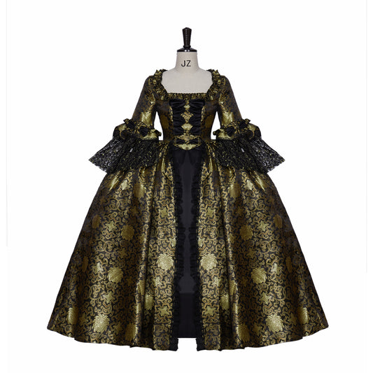 18th Gothic Rococo Inspired Long Length Prom Dress Flare Cuff Sleeve Party Costume Prom Gown Princess Shakespeare Lady Geometric Ball Gown Dark Gold Women's Royal Halloween Carnival Party Evening Dress Valentine's DayParty Masquerade Adults' Dress All