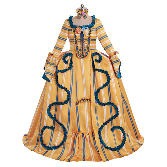EnchantiCos Rococo Victorian Vintage Inspired Dress Party Costume Prom Down Princess Shakespeare Solid Striped dress Bow Scarf Accessory Origon Women's Halloween Carnival Valentine's Day Party Evening Dress Masquerade Adults' Dress All