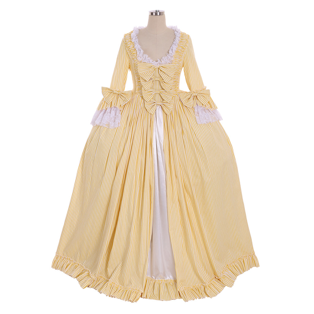 Rococo Victorian Vintage Inspired Dress Party Costume Prom Down Princess Shakespeare Solid Striped dress Bow Accessory Trumpet Sleev Yellow Women's Halloween Carnival Valentine's Day Party Evening Dress Masquerade Adults' Dress All