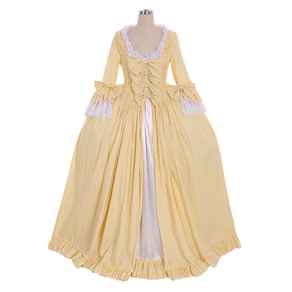 Rococo Victorian Vintage Inspired Dress Party Costume Prom Down Princess Shakespeare Solid Striped dress Bow Accessory Trumpet Sleev Yellow Women's Halloween Carnival Valentine's Day Party Evening Dress Masquerade Adults' Dress All
