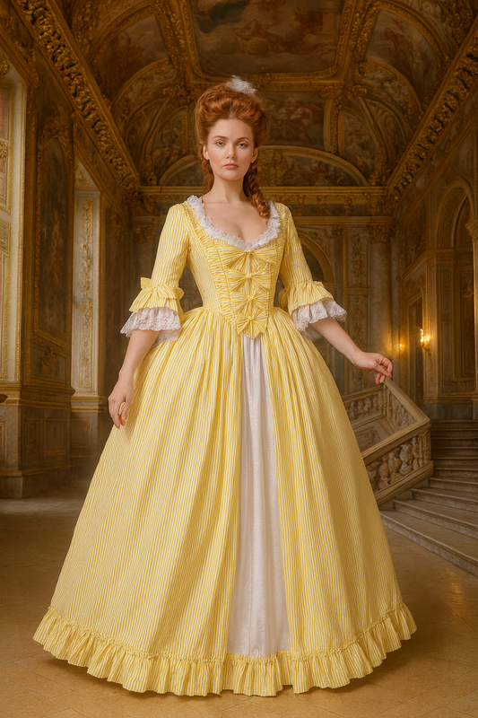 Rococo Victorian Vintage Inspired Dress Party Costume Prom Down Princess Shakespeare Solid Striped dress Bow Accessory Trumpet Sleev Yellow Women's Halloween Carnival Valentine's Day Party Evening Dress Masquerade Adults' Dress All