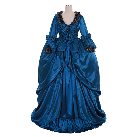 Rococo Victorian Vintage Inspired Dress Party Costume Prom Down Princess Shakespeare Solid Striped dress Bow Accessory Trumpet Sleev Blue Women's Halloween Carnival Valentine's Day Party Evening Dress Masquerade Adults' Dress All