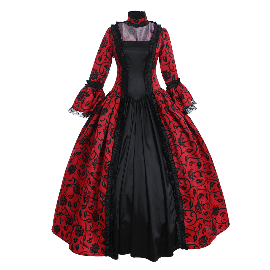 Gothic Rococo Victorian Party Costume Ball Gown Prom Dress Princess Lace print  Women's Royal Masquerade Party Carnival of Venice Adults' Dress