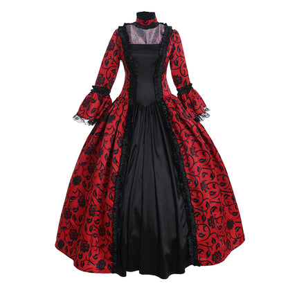 Gothic Rococo Victorian Party Costume Ball Gown Prom Dress Princess Lace print  Women's Royal Masquerade Party Carnival of Venice Adults' Dress