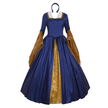 Queen Elizabeth Tudor Period Dress Renaissance Medieval Inspired Gown Prom Outfit Princess Shakespeare Blue - Gold Patterned Long Sleeve Women's Halloween Carnival Valentine's Day Party Evening Party Masquerade Adults' Dress All