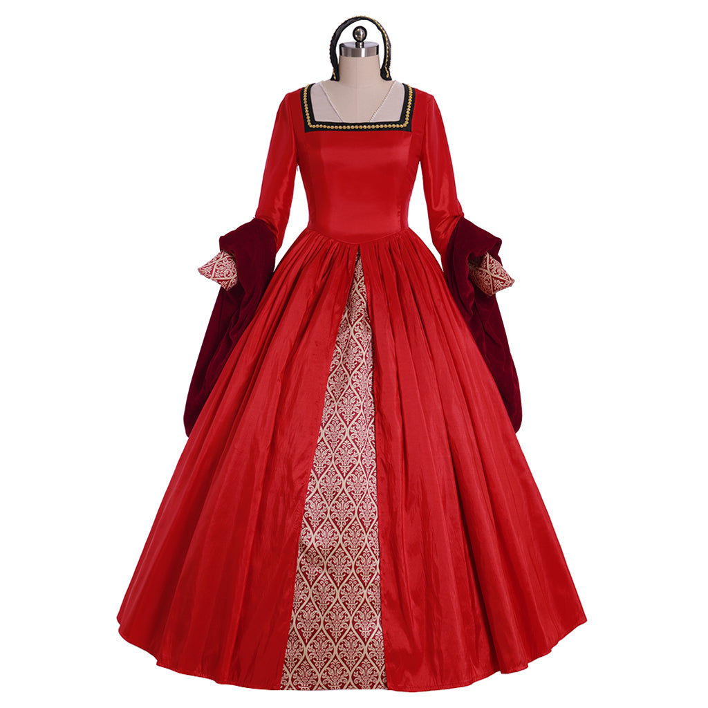 Queen Elizabeth Tudor Period Dress Renaissance Medieval Inspired Gown Prom Outfit Princess Shakespeare Blue - Gold Patterned Long Sleeve Women's Halloween Carnival Valentine's Day Party Evening Party Masquerade Adults' Dress All
