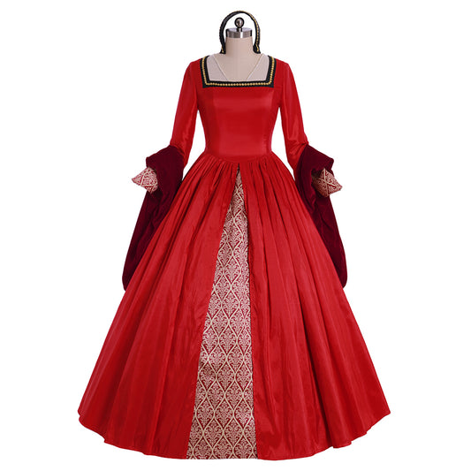 Queen Elizabeth Tudor Period Dress Renaissance Medieval Inspired Gown Prom Outfit Princess Shakespeare Blue - Gold Patterned Long Sleeve Women's Halloween Carnival Valentine's Day Party Evening Party Masquerade Adults' Dress All